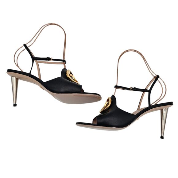 Gucci GG Blondie Heel Sandal Size 40.5 US 10.5 Black Leather Square Open Toe - Picture 5 of 12